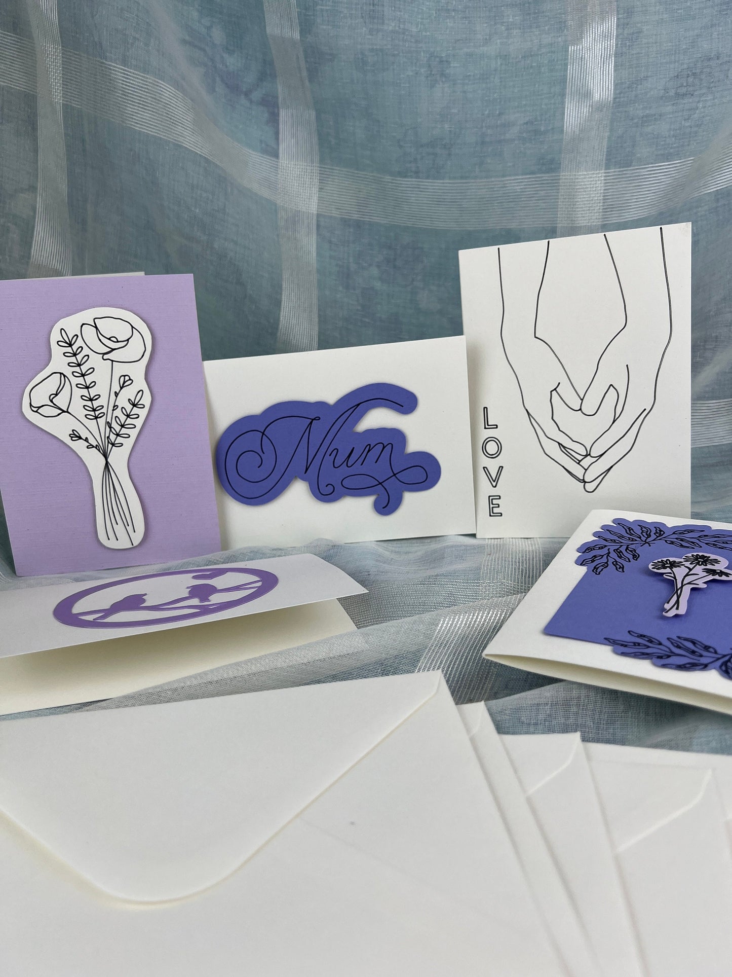 Handmade set of 5 Handcrafted Double Postcards and Matching Envelopes