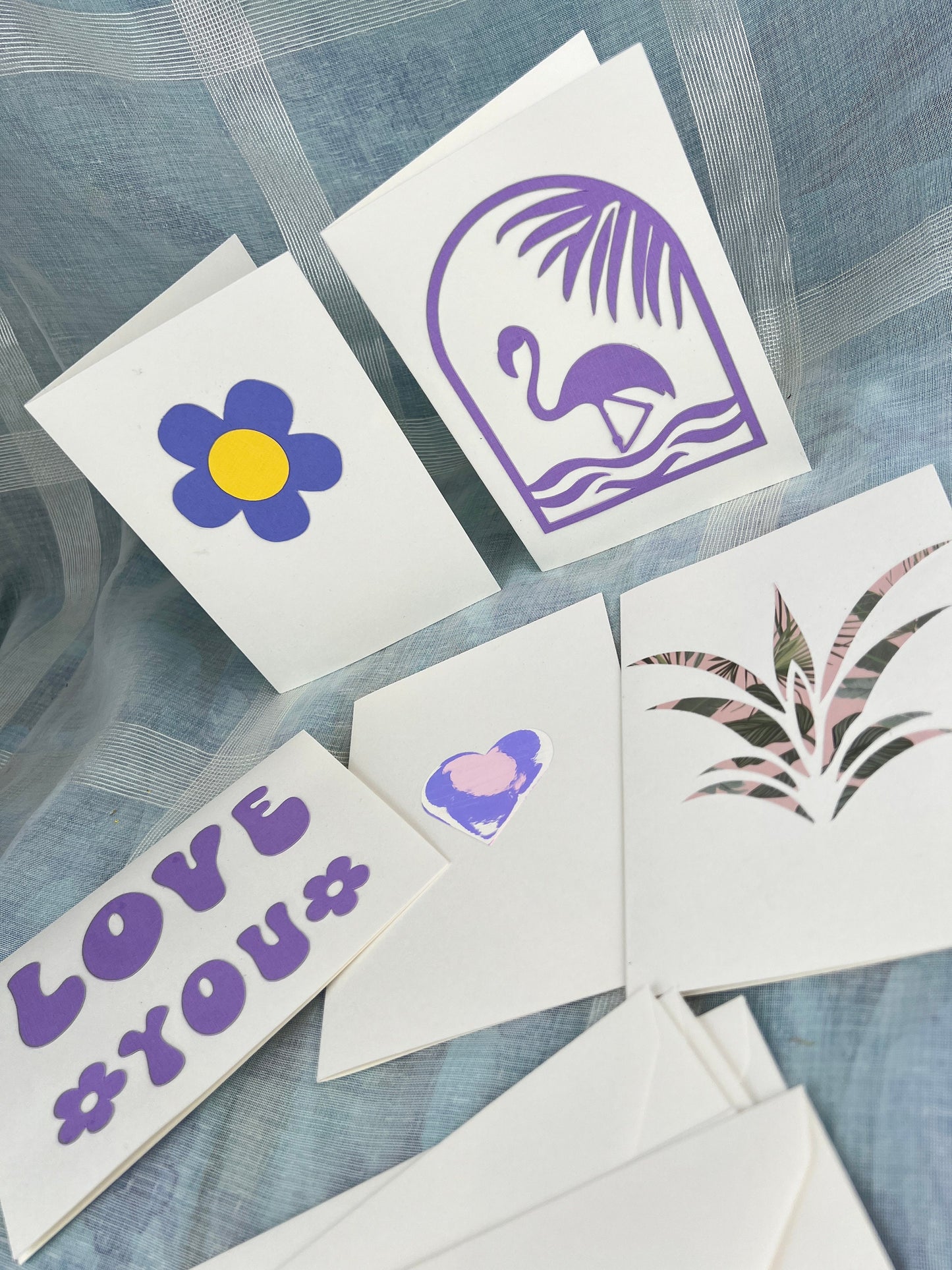 Lot de 5 cartes postales doubles artisanales et enveloppes assorties