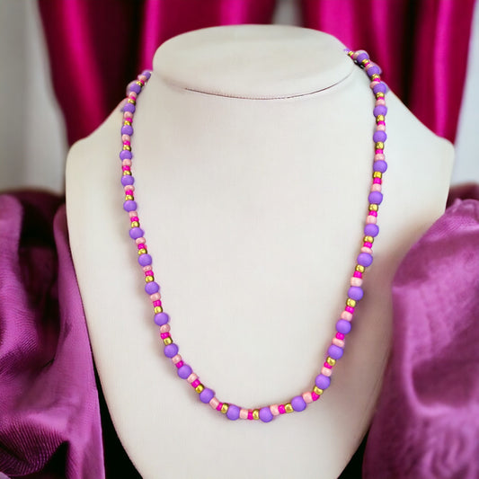Handcrafted Purple Pink Gold Necklace - Gift Packaging included