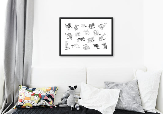 Black and White Illustrations | Educational Animal Poster Dutch | Digital Download | Printable Wall Art for Kids | JPG in different sizes