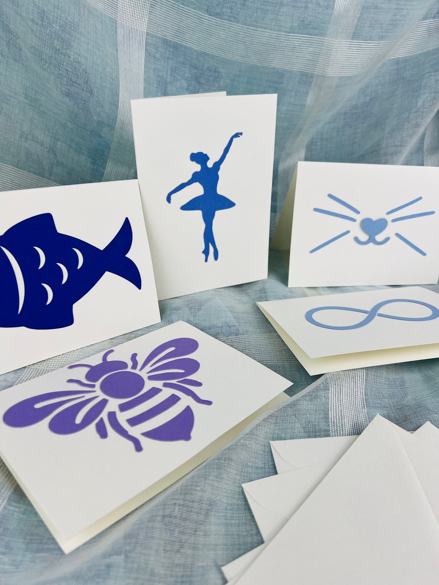 Handcrafted bundle of 5 Handcrafted Double Postcards and Matching Envelopes