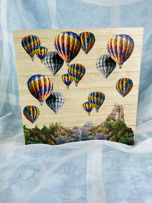 Whimsical Wooden Jewelry Box with Hot Air Balloons - Handcrafted Scenic Landscape