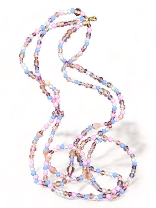Purple, white, pink, gold beaded necklace