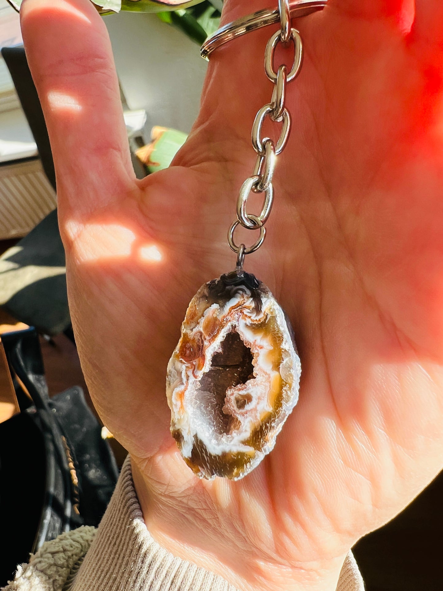 Crystal geodine key ring