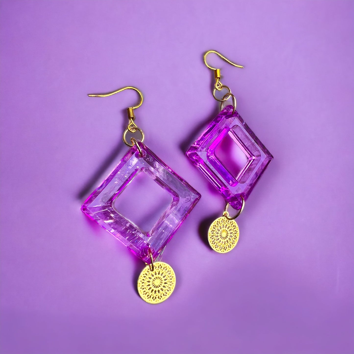 Pink gold resin earrings
