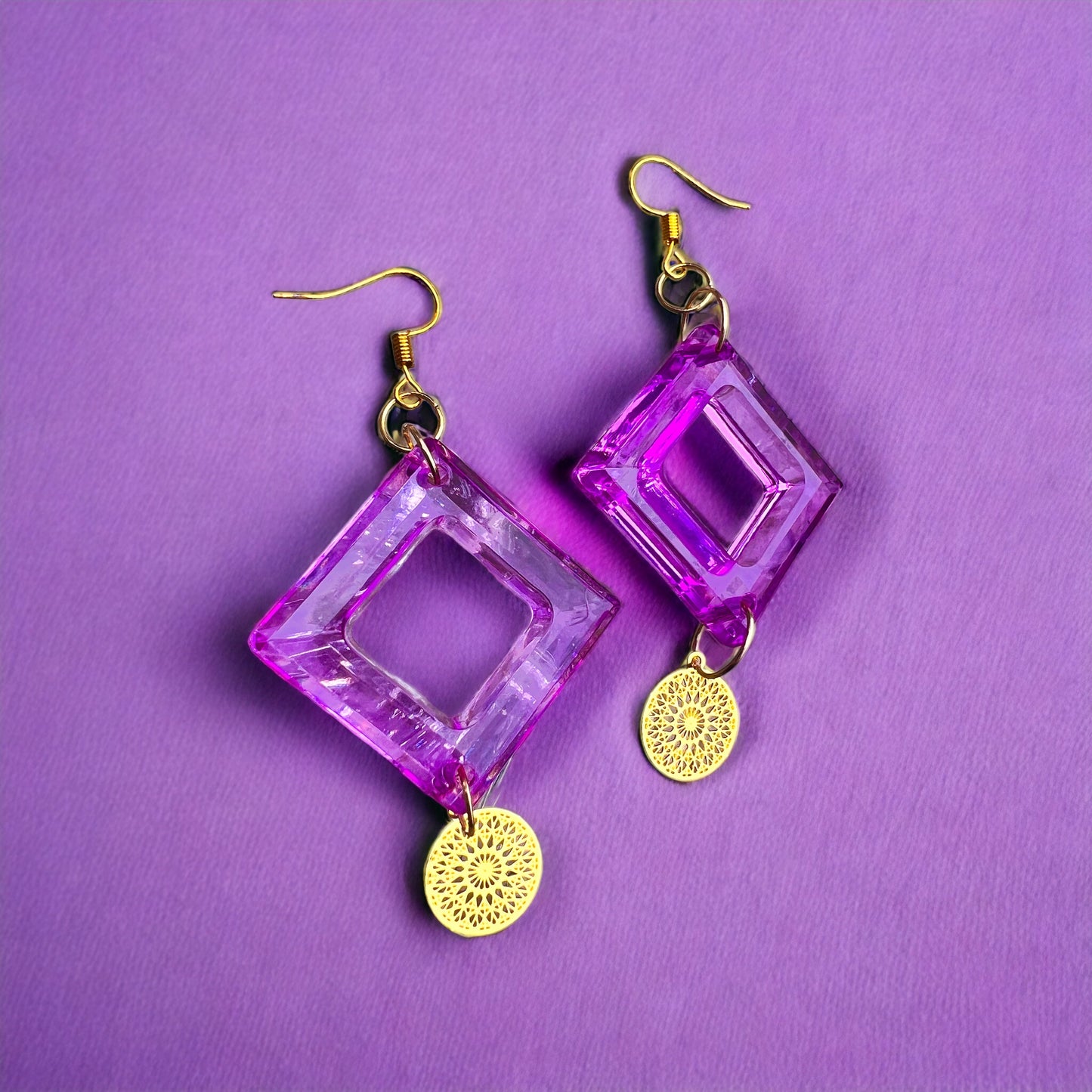 Pink gold resin earrings