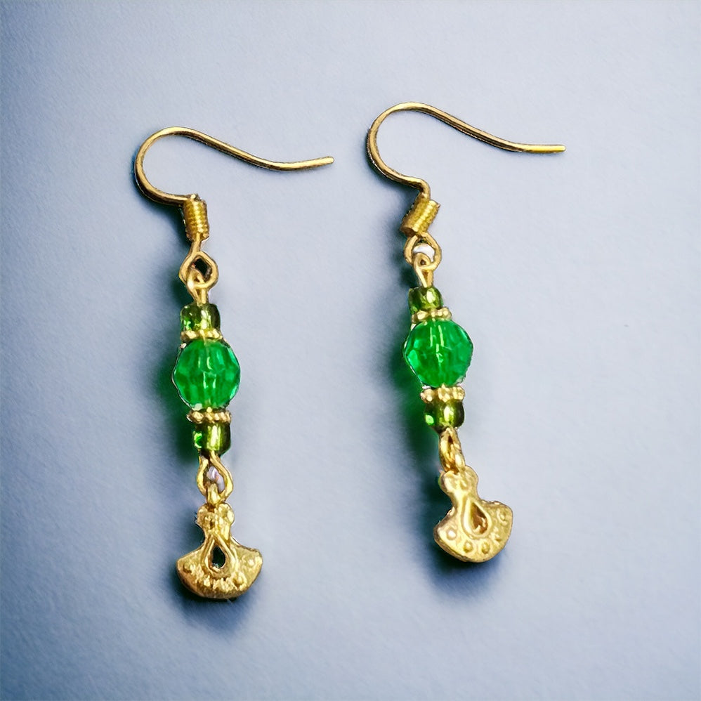Gold green earrings