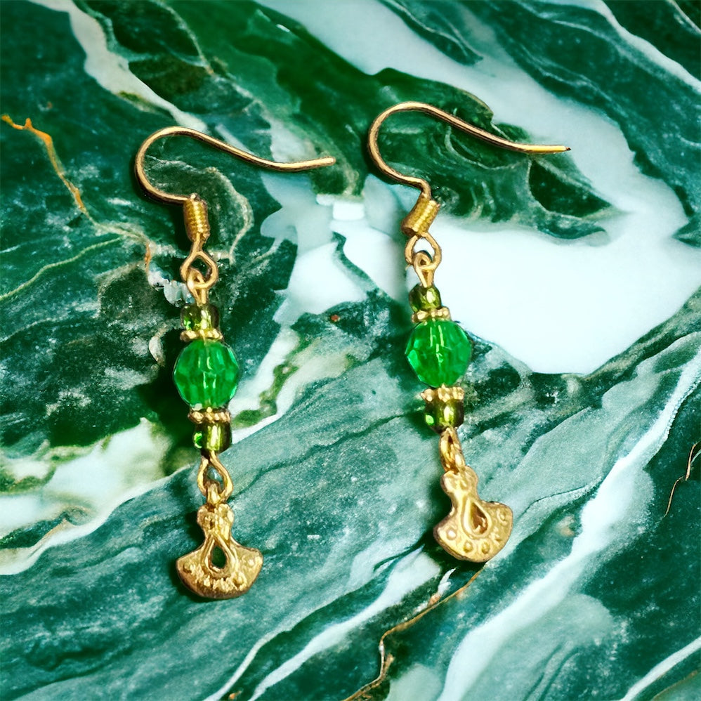 Gold green earrings