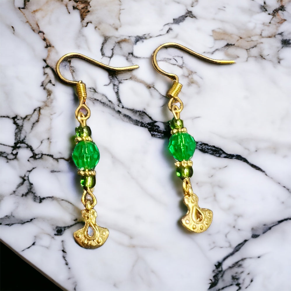 Gold green earrings