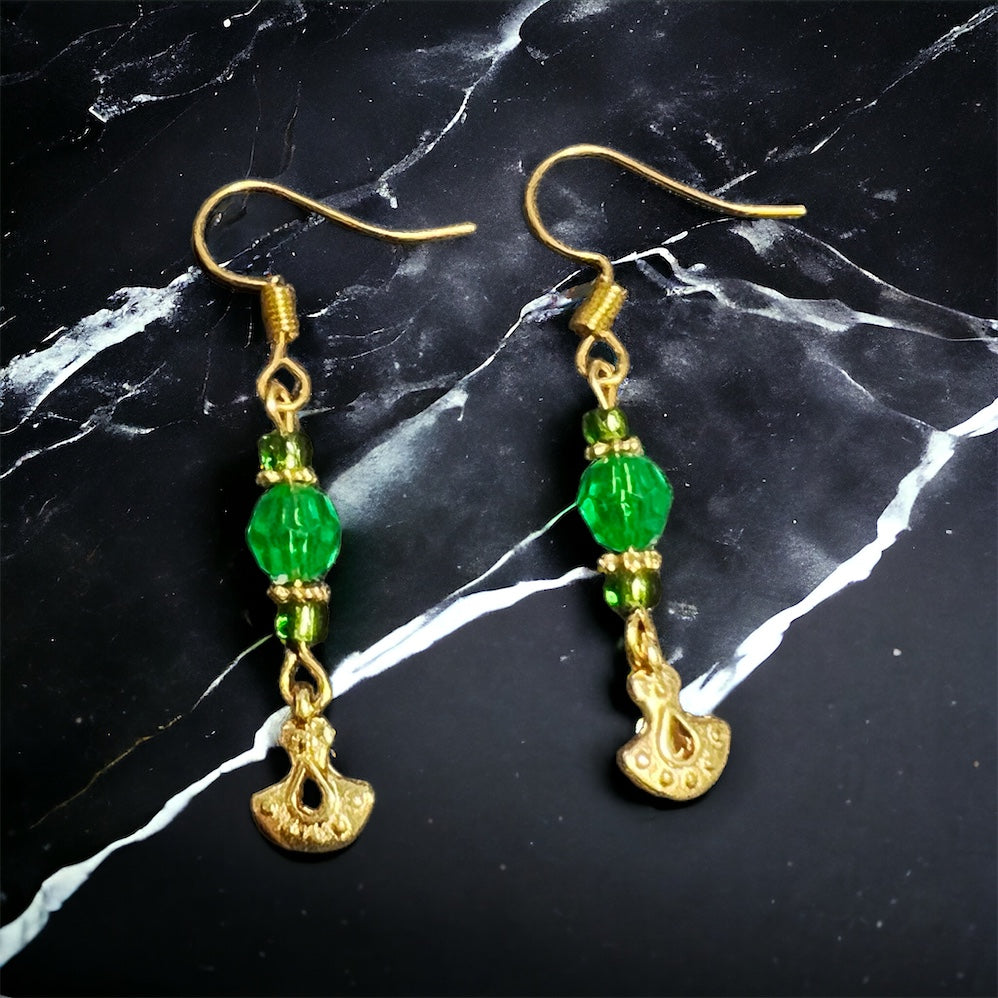 Gold green earrings