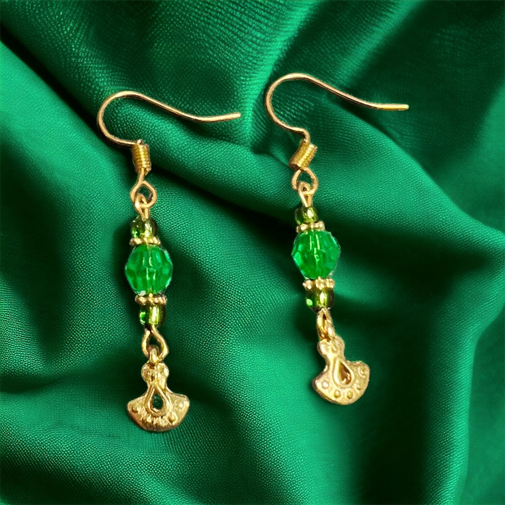 Gold green earrings
