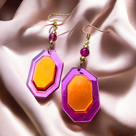 Roze oranje gouden retro oorbellen