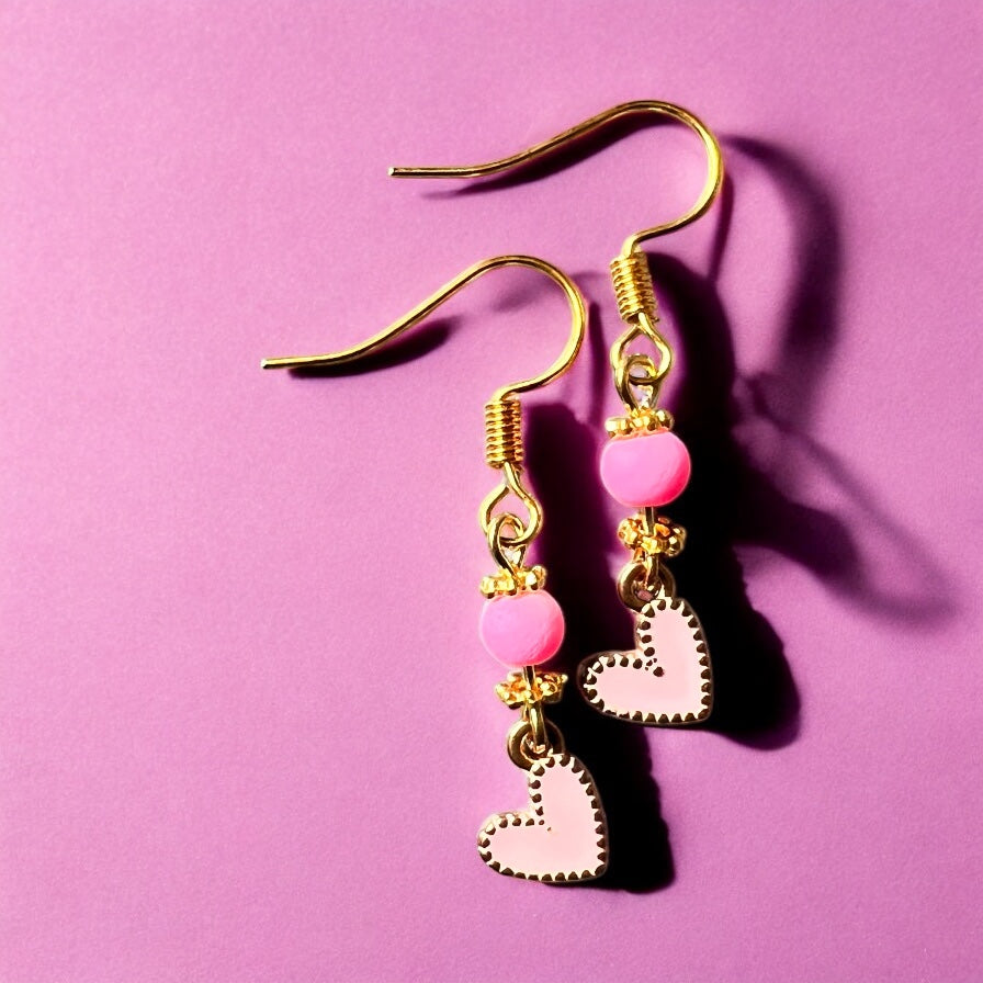 Pink gold heart earrings