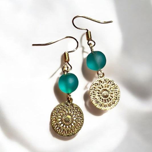 Turquoise gouden oorbellen