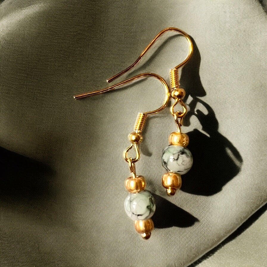Gold green gray earrings
