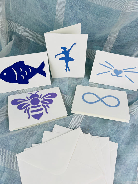 Handcrafted bundle of 5 Handcrafted Double Postcards and Matching Envelopes