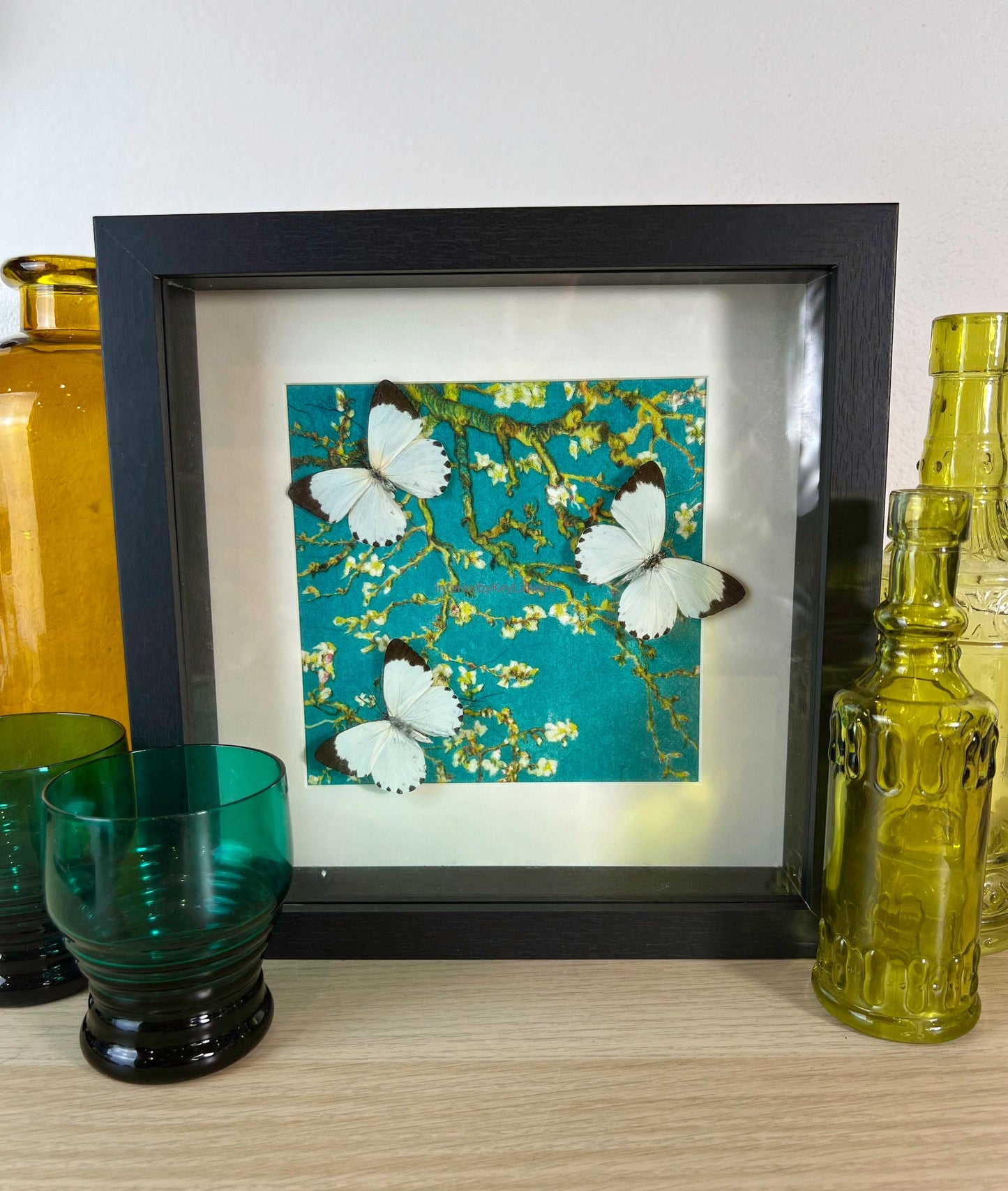 Echte vlinders Belenois Calypso in lijst met print 25x25cm