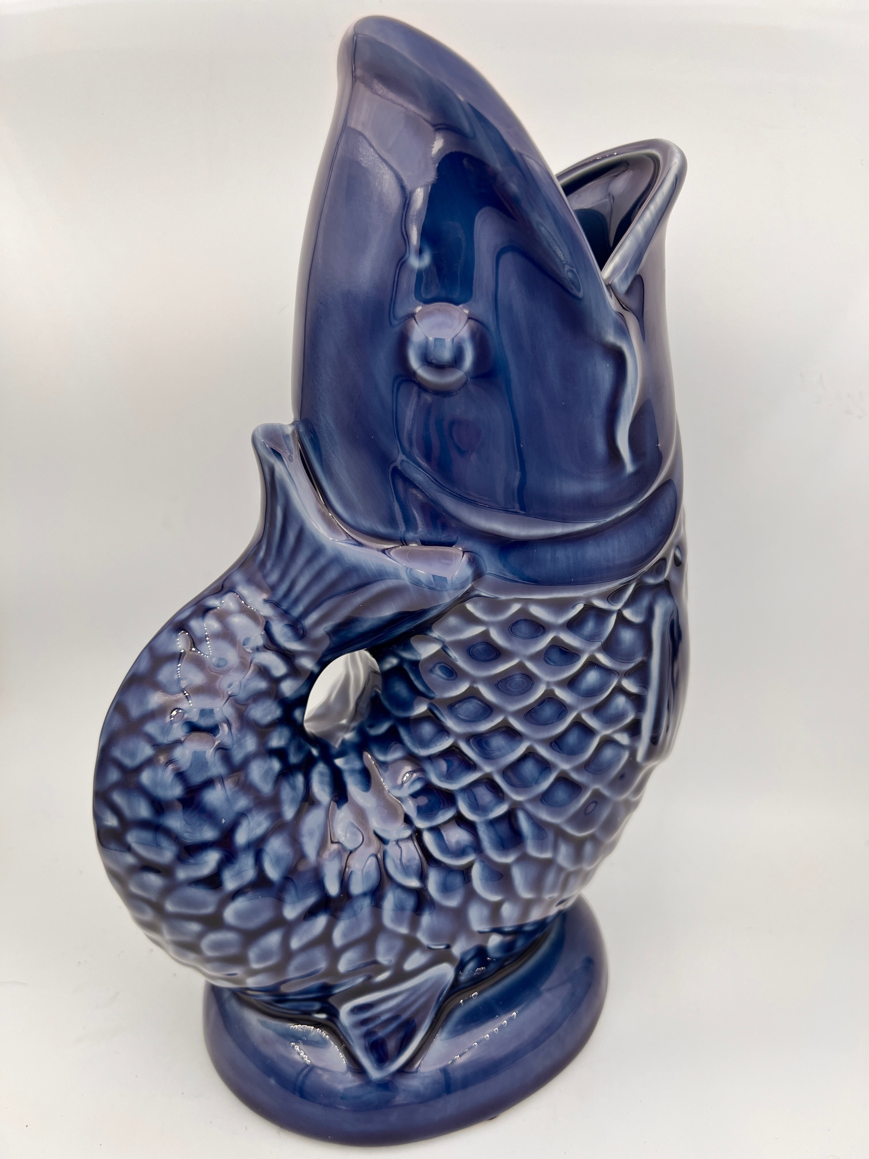 Blauwe vis vaas van 26 cm hoog