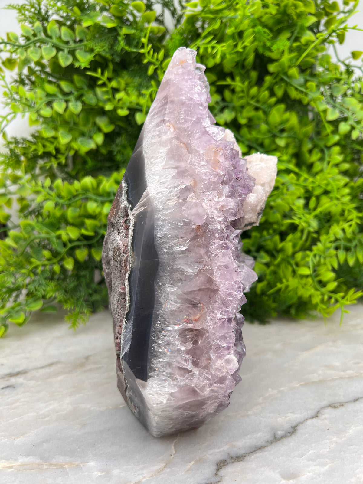Amethist, Agaat en druzy Calciet in diamantvorm XL