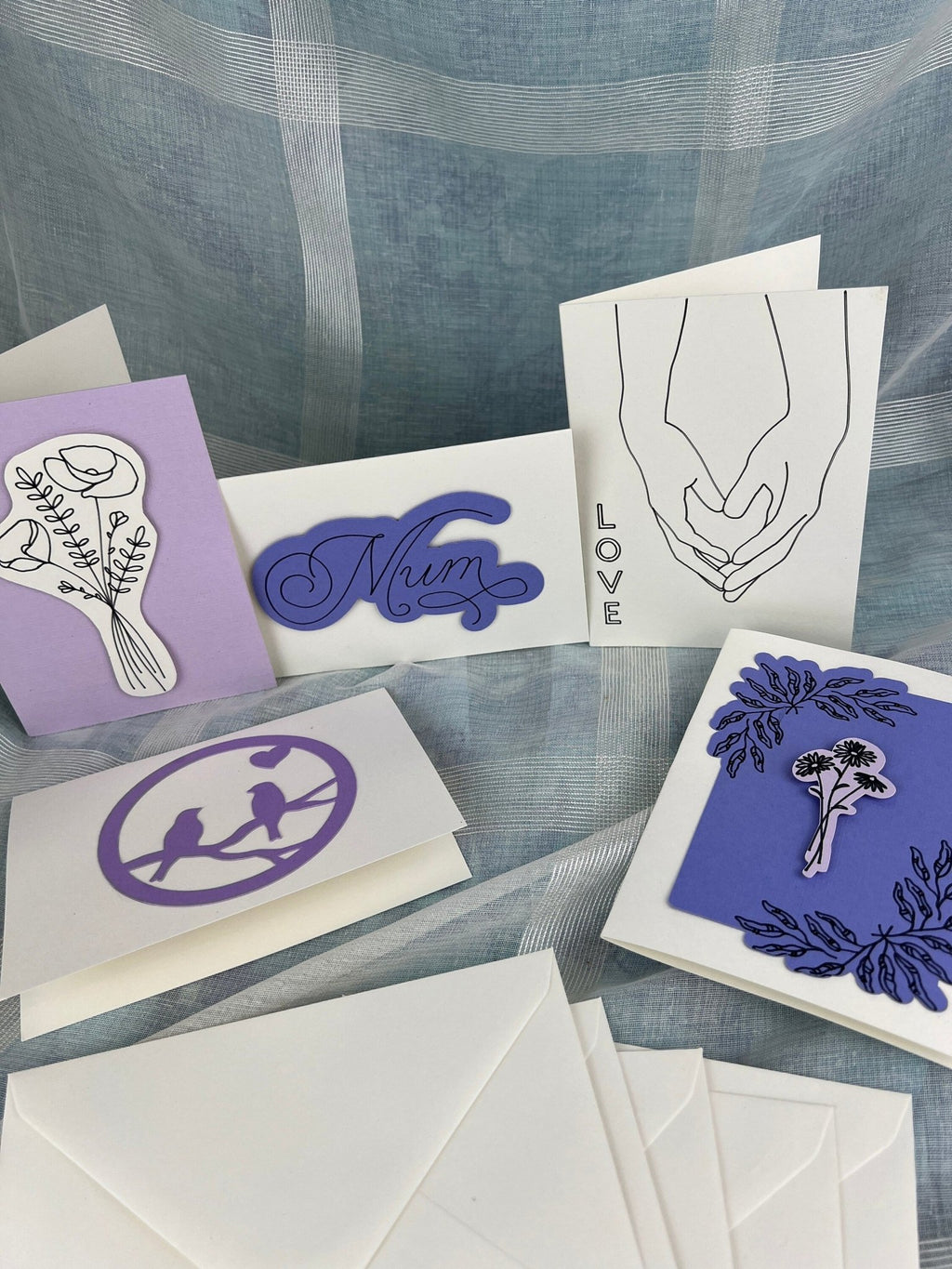 Handgefertigtes Set aus 5 handgefertigten Doppelpostkarten und passenden Umschlägen von KEY LIME STORE