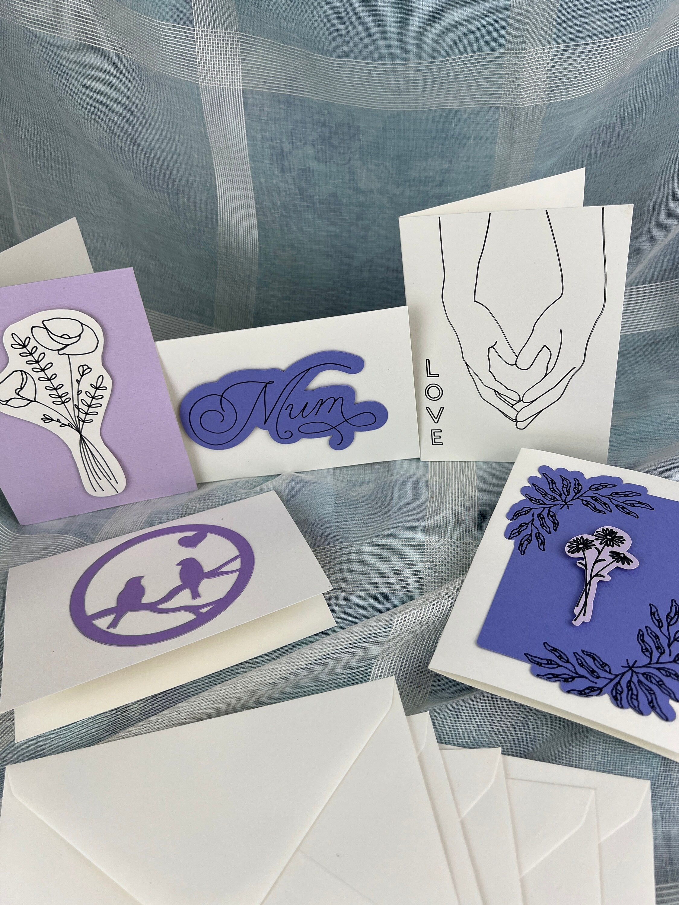 Handgefertigtes Set aus 5 handgefertigten Doppelpostkarten und passenden Umschlägen