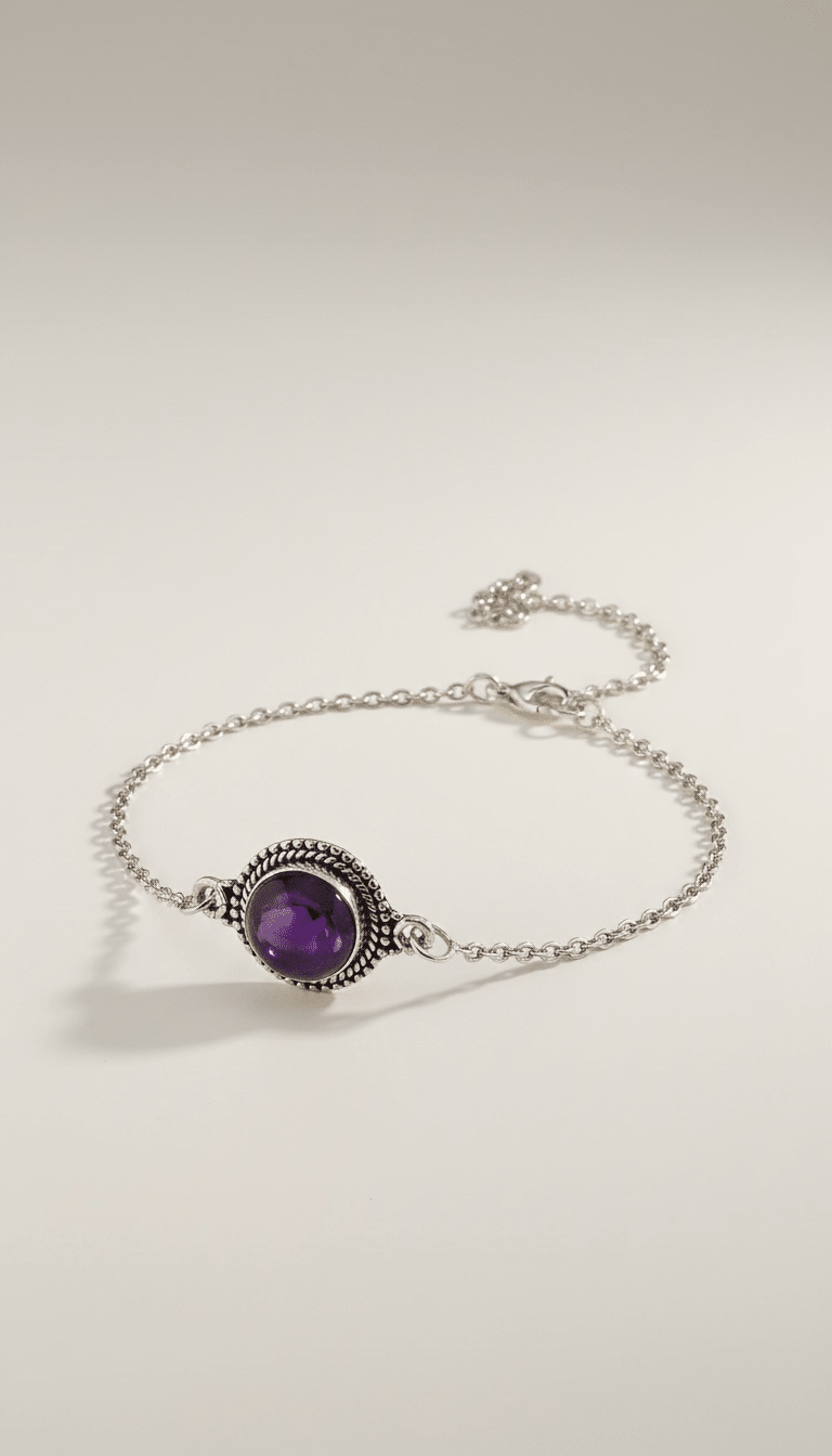 Armband aus 925er Silber mit Amethyst – verstellbar von 15,5 bis 19,5 cm von KEY LIME STORE