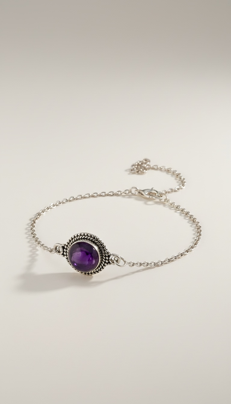 925 zilveren armband met amethist – verstelbaar 15.5–19.5 cm