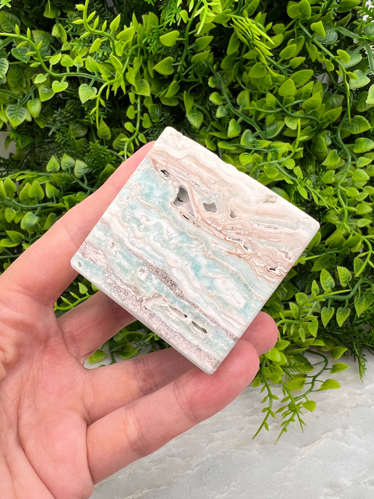 Caribbean Blue (Aragonite / Calciet) kubus cut base