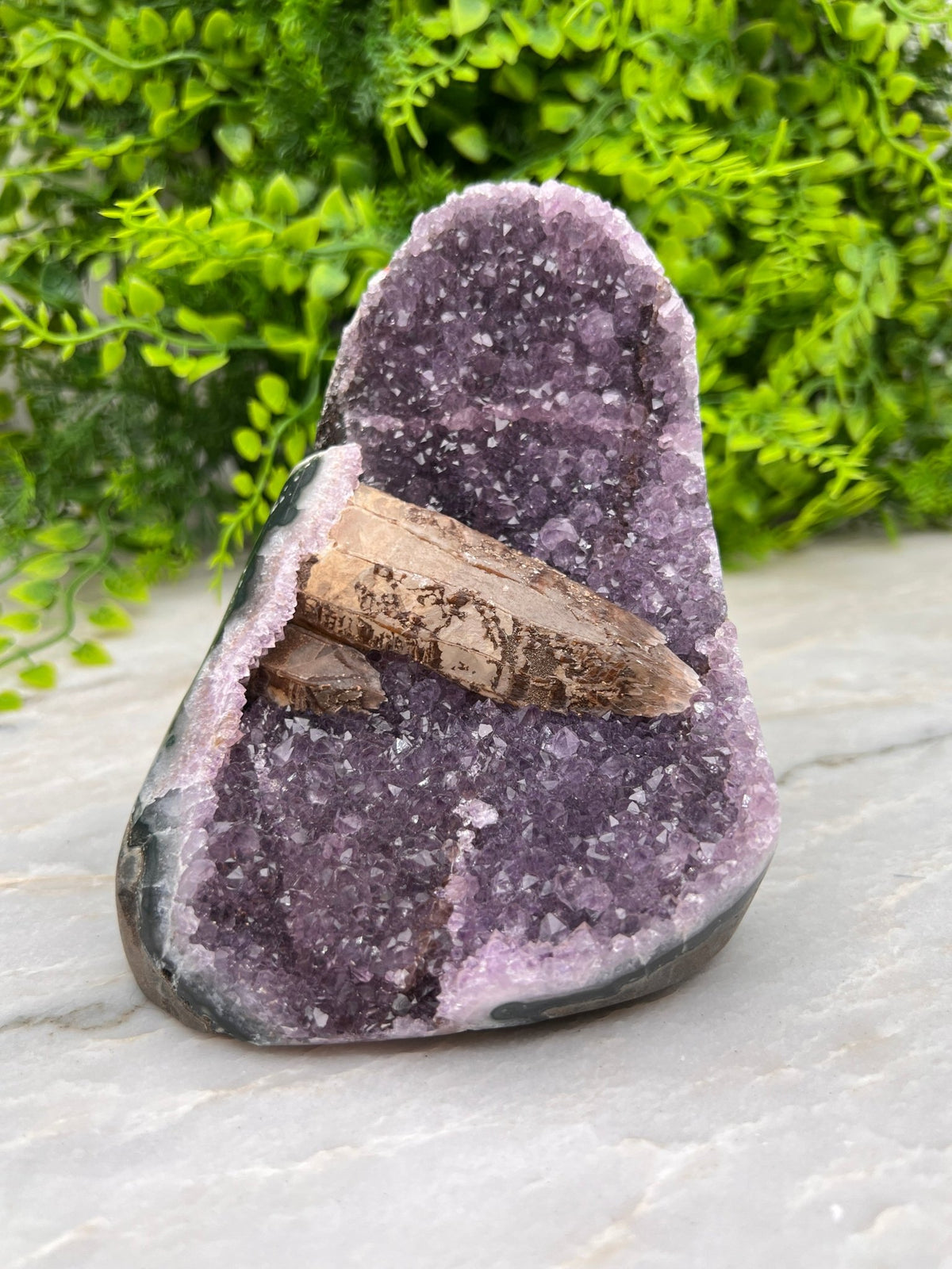 Amethist met Kwartskristal cut base - zeldzaam by KEY LIME STORE
