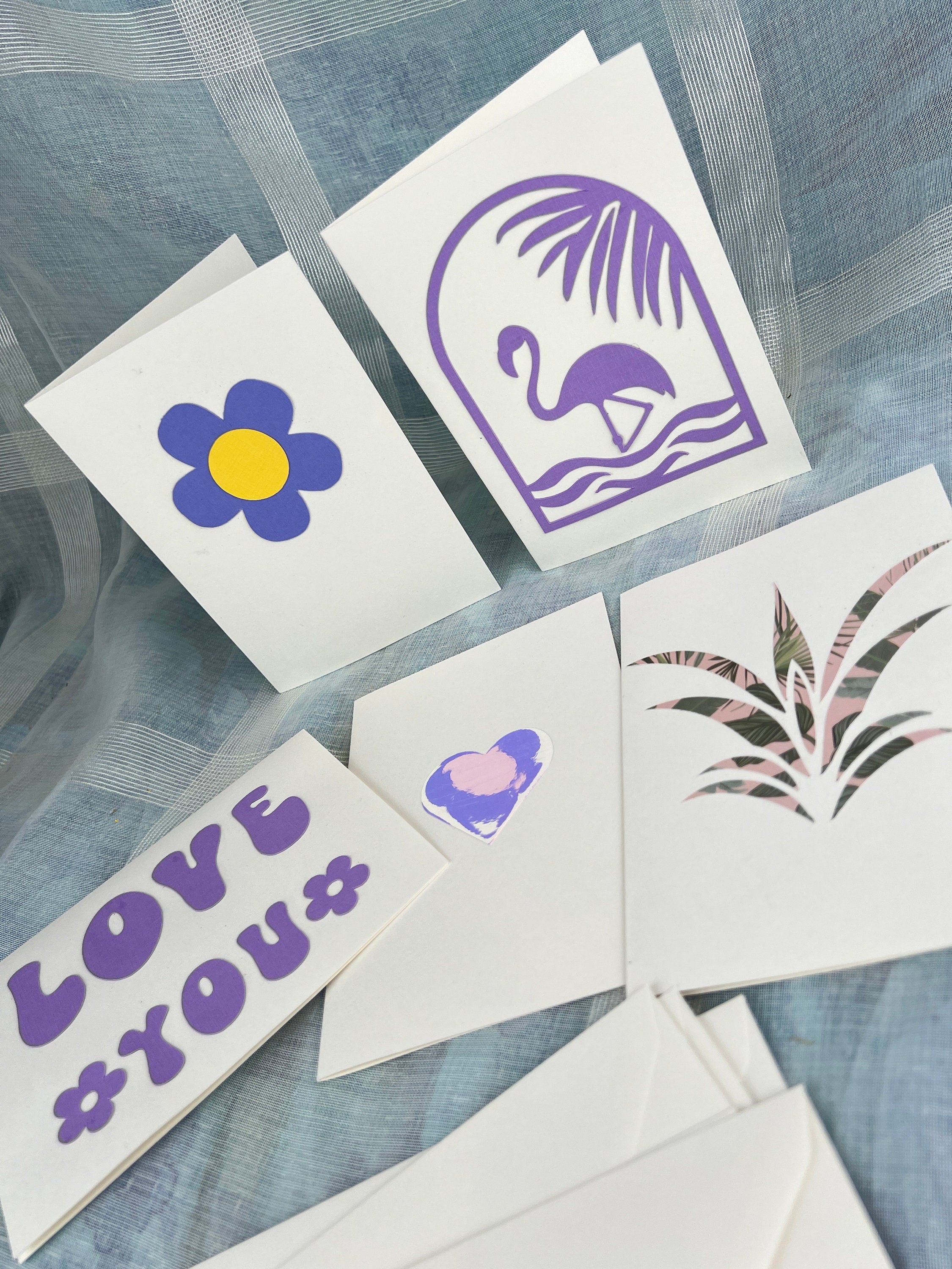 Bundle of 5 Handcrafted Double Postcards and Matching Envelopes