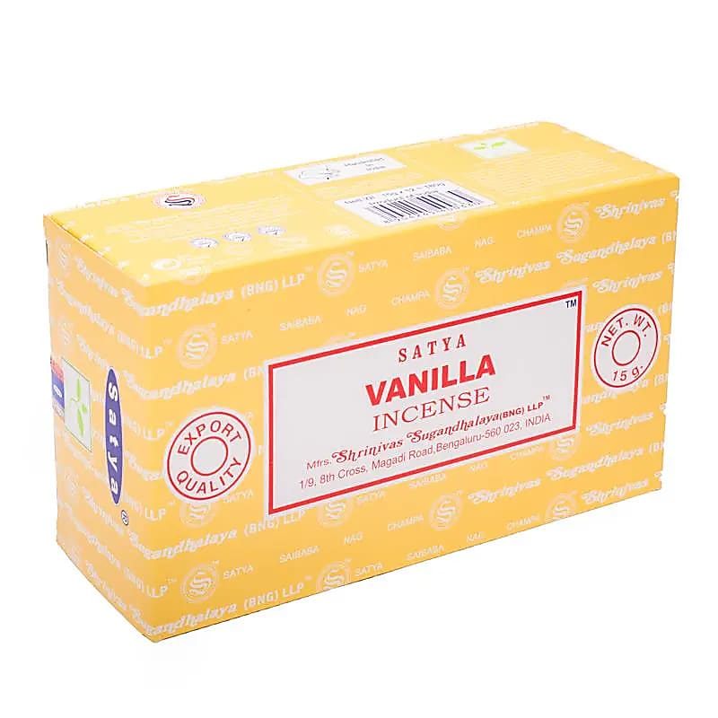Räucherstäbchen „Satya Vanilla Incense“ – Schachtel mit 12 Packungen von KEY LIME STORE