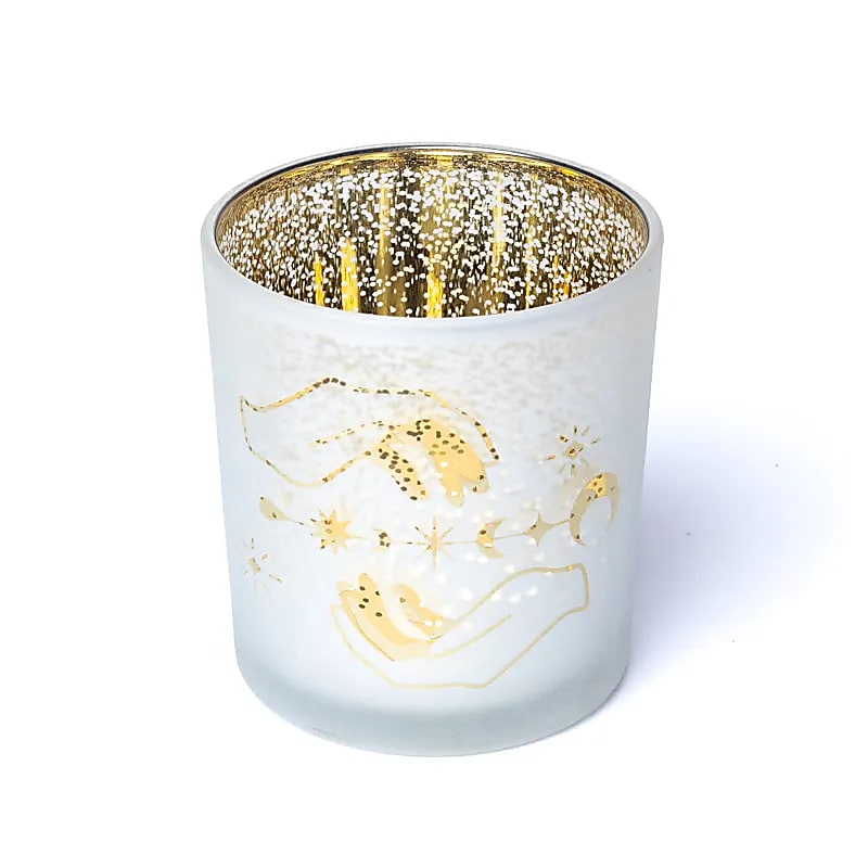 Spiritueel theelichthouder matglas handen (7,3x8 cm)