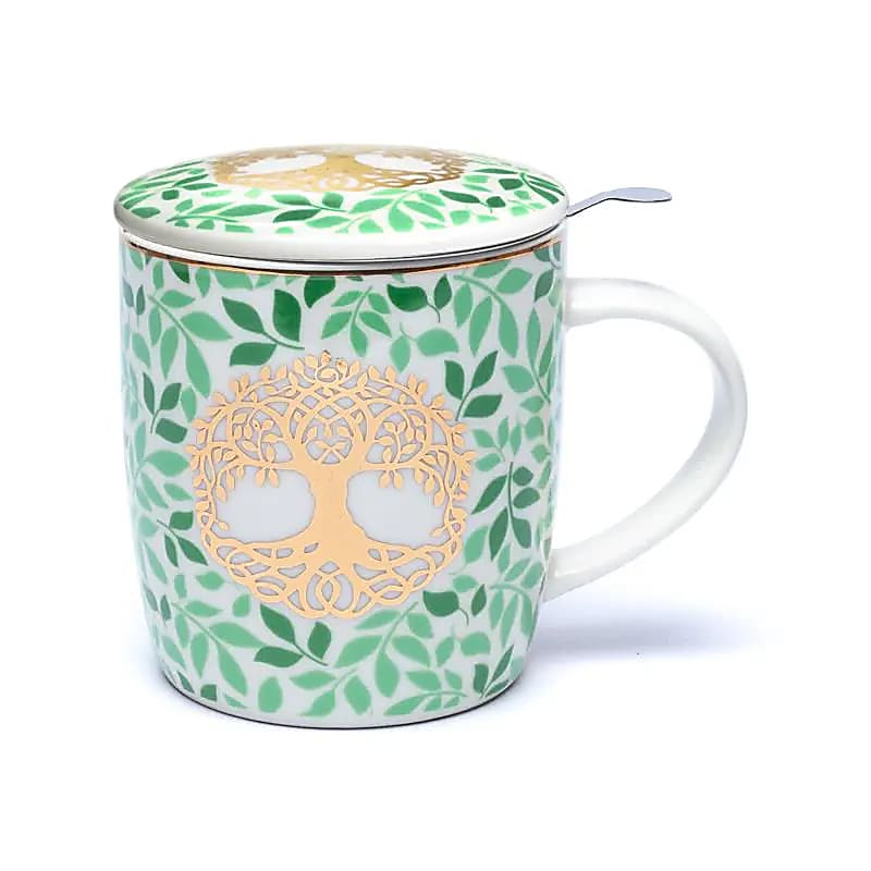 Theemok set levensboom met zeef en deksel (±400 ml)