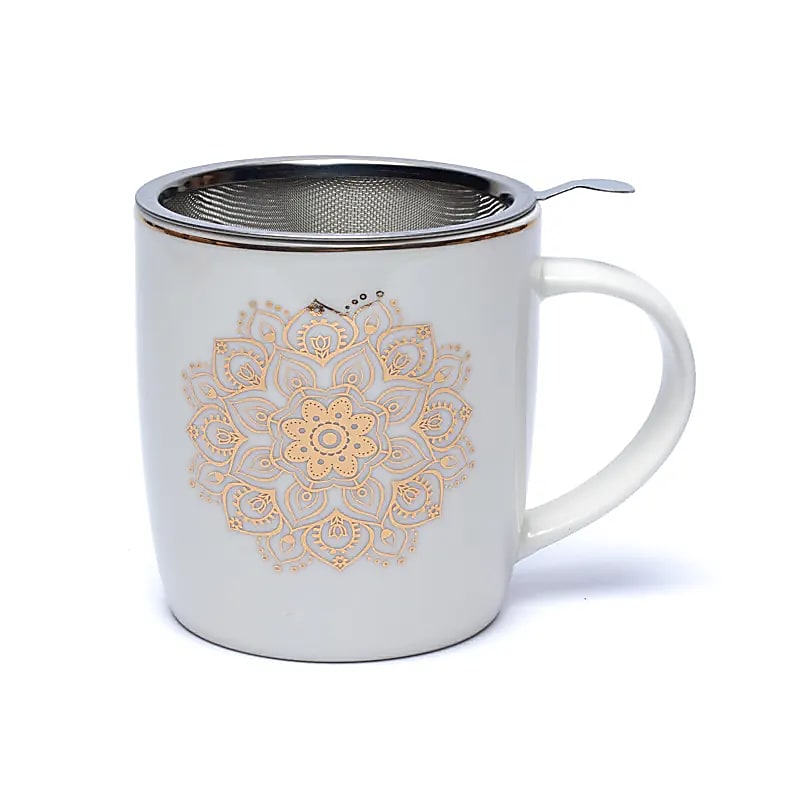 Theemok met zeef Mandala wit (±400 ml)