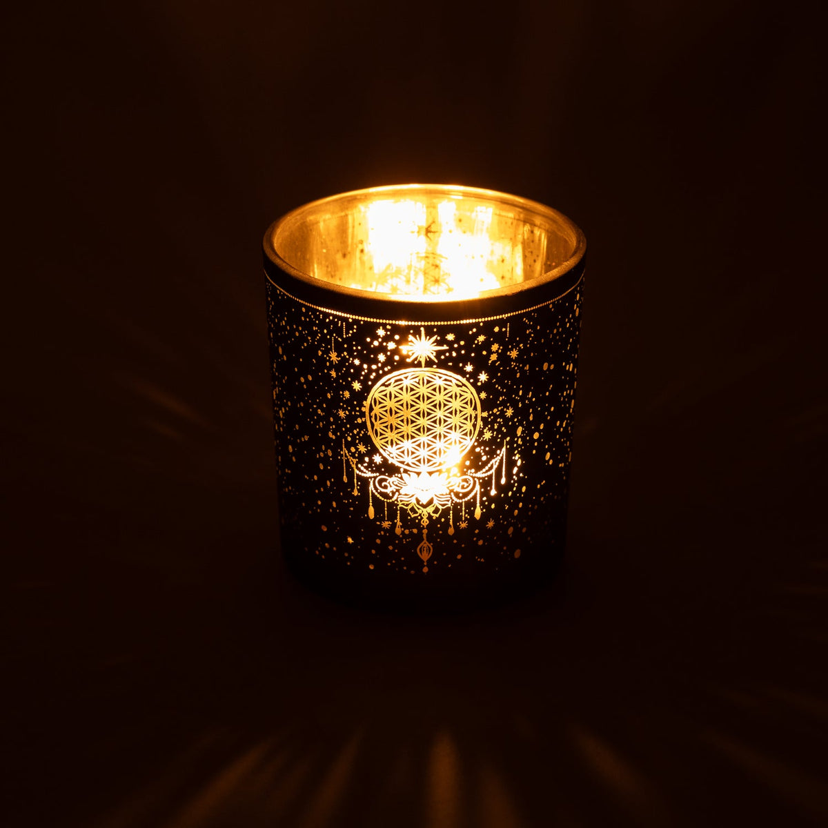 Flower of life sfeerlicht matglas/metallic mystical (7,3x8 cm)