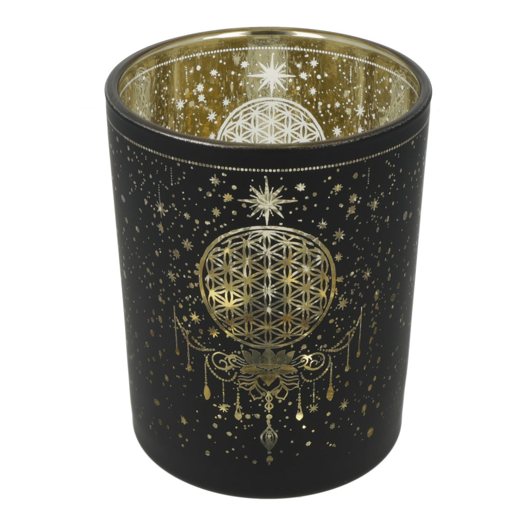 Flower of Life Mood Light, Frosted Glass, Metallic, Mystical (10 x 12.5 cm)