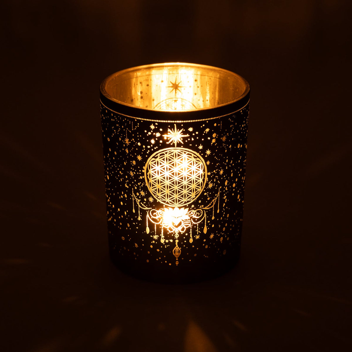 Flower of life sfeerlicht matglas metallic mystical (10x12,5 cm)