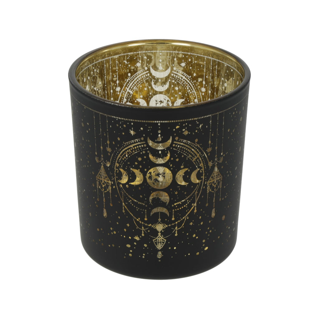 Moon phase theelichthouder matglas/metallic mystical (7,3x8 cm)