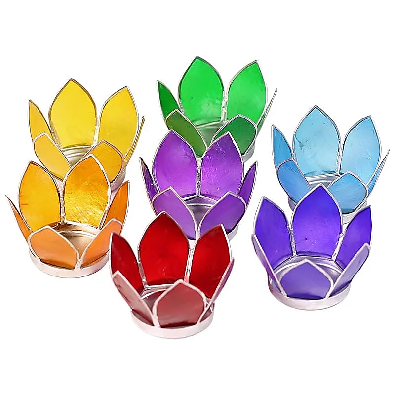 Lotus sfeerlicht set 7 chakra zilverrand (8 cm)