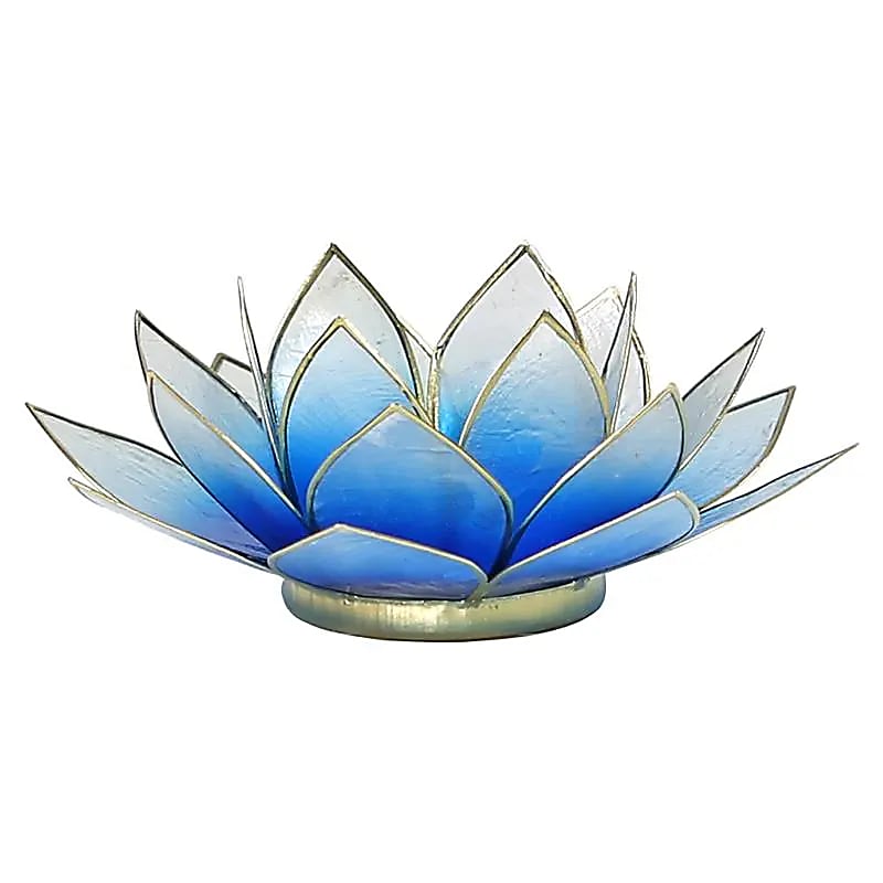 Lotus sfeerlicht blauw/wit 2-kleurig goudrand (13.5 cm)
