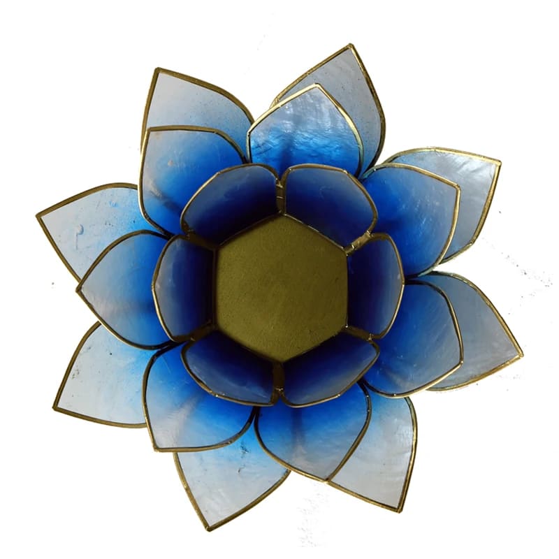 Lotus sfeerlicht blauw/wit 2-kleurig goudrand (13.5 cm)