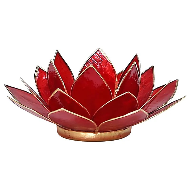 Lotus sfeerlicht rood 1e chakra goudrand (13.5 cm)