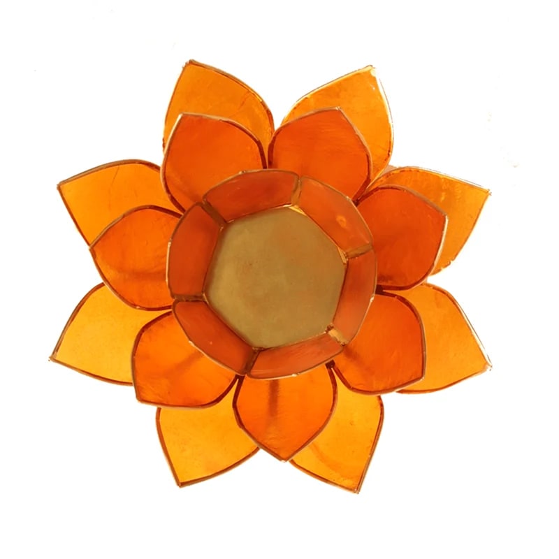 Lotus sfeerlicht oranje 2e chakra goudrand (13,5 cm)