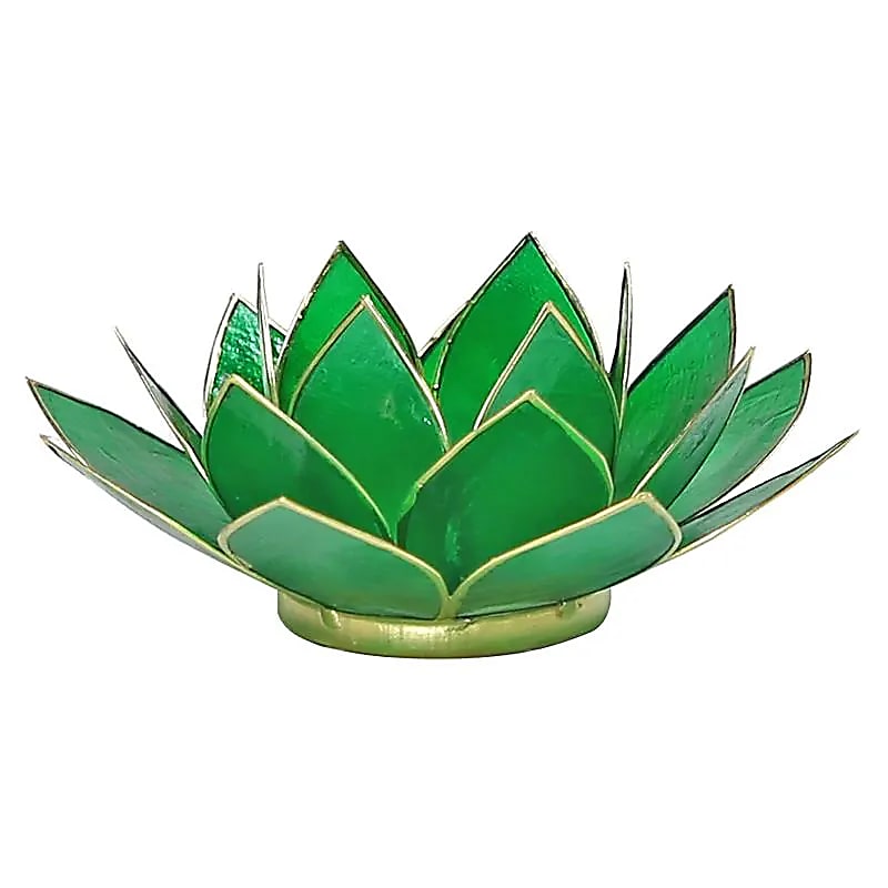 Lotus sfeerlicht groen 4e chakra goudrand (13.5 cm)
