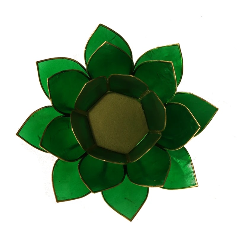 Lotus sfeerlicht groen 4e chakra goudrand (13.5 cm)