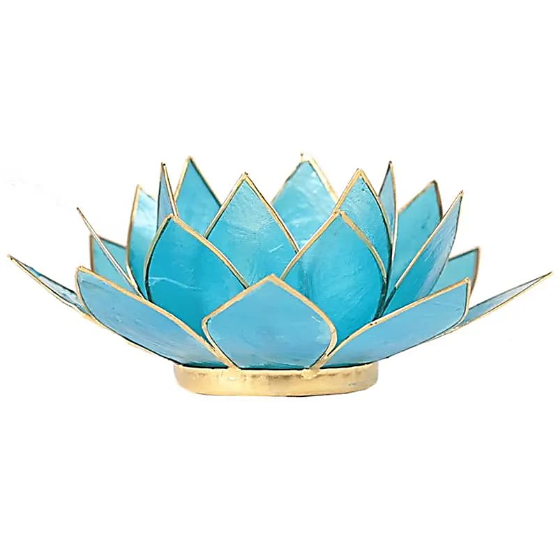 Lotus sfeerlicht blauw 5e chakra goudrand (13.5 cm)