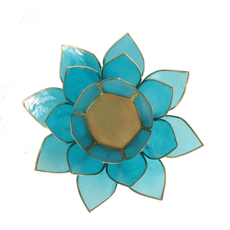 Lotus sfeerlicht blauw 5e chakra goudrand (13.5 cm)