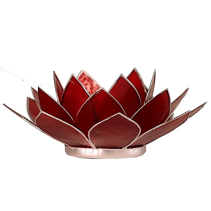 Lotus sfeerlicht rood 1e chakra zilverrand (13.5 cm)