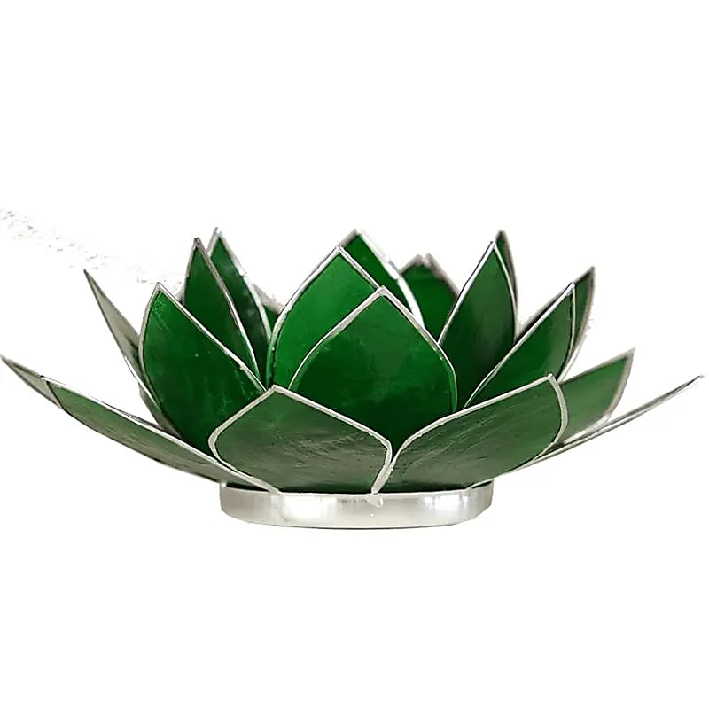 Lotus Mood Light, Green, 4th Chakra, Silver Rim (13.5 cm)