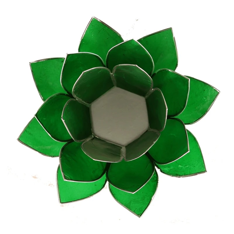 Lotus Mood Light, Green, 4th Chakra, Silver Rim (13.5 cm)